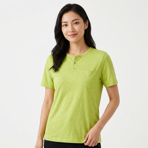 <b>Men's</b> Green Short Sleeve <b>Henley</b> T-Shirt With Pocket Regular Fit Casual Cotton <b>Top</b> - Product Image 4