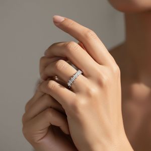 แหวนครึ่งวงกลมประดับเพชรทรงมาร์คีส์และทรงกลมเจียระไนแบบบริลเลียนท์ น้ำหนัก 0.55 กะรัต ชุบทอง 9K สี E เพชรเพาะเลี้ยงในห้องปฏิบัติการ ฝังแบบขาหนีบซ้อนกัน - Product Image 6