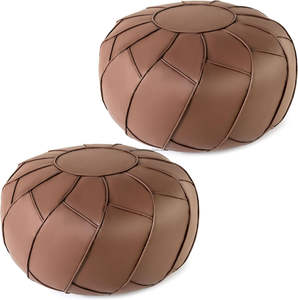 Puf de cuero vegano moderno marroquí, cojín de suelo de cuero sintético, taburete otomano para dormitorio y sala de estar - Product Image 1
