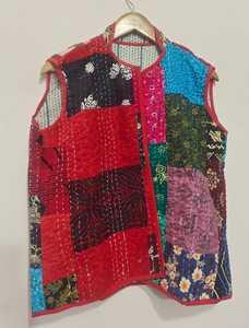 Chaleco Vintage de Algodón para Mujer, Chaleco sin Mangas, Chaleco Corto Kantha, Chaleco sin Mangas Multicolor con Parches, Estilo Casual - Product Image 3