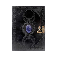 NEW ERA Schwarzes Leder-Hardcover-Tagebuch Fadenheftung Digitaldruck Drittes-Auge-Stein Keltisches Dreifachmond-Design 120 Blatt Geschenk