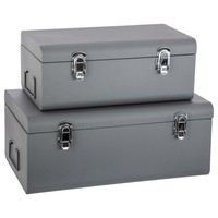 Coffre de rangement élégant en métal crème avec quincaillerie blanche et couvercle sécurisé pour une organisation optimale