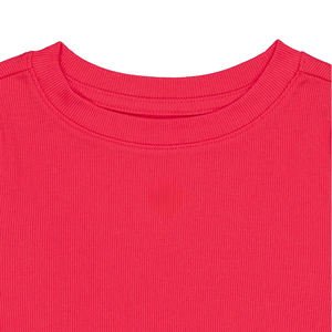 T-shirt côtelé en mélange de coton pour filles, avec détails découpés, manches courtes, col rond, haut décontracté, personnalisable OEM - Product Image 4