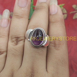 Natural Amethyst Gemstone <b>Ring</b> 925 Sterling Silver Handmade Vintage Leaf Design Boho <b>Statement</b> Jewelry Gift for Women Her Men - Product Image 3