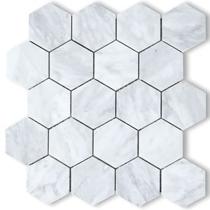 Mosaico hexagonal de 4 pulgadas en blanco, beige, amarillo limón y gris claro, mármol pulido moderno para pared interior de baño, resistente al agua. - Product Image 4