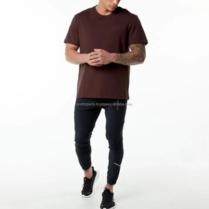 T-shirts décontractés à boutons et col rond 100% coton pour hommes, tissu tricoté de couleur unie à impression surdimensionnée - Product Image 3