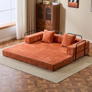 Divano Letto Convertibile Comodo con Supporto Lombare a Cuscino e Braccioli, Futon Lounge Sleeper C-Product - Product Image 2