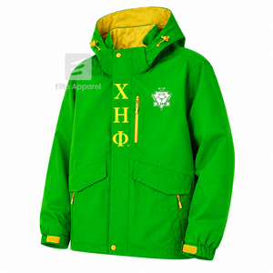 Veste coupe-vent et imperméable personnalisée Chi Eta Phi Sorority, verte et jaune, en polyester, manches longues, fermeture éclair sur le devant, logo brodé - Product Image 2