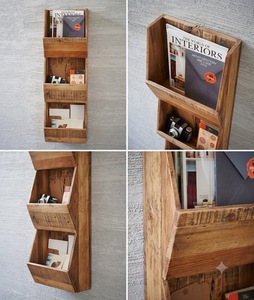 Wooden <b>Wall</b> <b>Mounted</b> Storage <b>Shelf</b> Double Tier Rustic Style For Living Room Neatening And Organization - Product Image 6