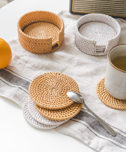 Sous-verre en rotin BOHO avec support, ensemble de sous-verres en rotin pour la maison, accessoire de table - Product Image 6