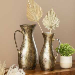 Vase à fleurs vintage Art Déco en métal doré, fait main en aluminium décoratif avec des points noirs pour la maison, le baptême, le mariage - Product Image 1