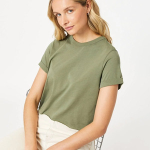 เสื้อยืดครอปท็อปผู้หญิงสไตล์ลำลองสำหรับฤดูร้อน เนื้อผ้าระบายอากาศ แห้งเร็ว เป็นมิตรต่อสิ่งแวดล้อม ลายเรียบ แขนสั้น เหมาะสำหรับออกกำลังกาย - Product Image 4