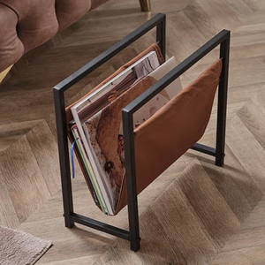 Free Standing Magazine Rack Minimalist Black Leather Magazine Rack With Gold Metal <b>Frame</b> - Product Image 3