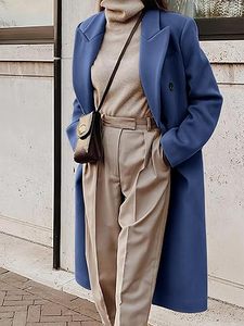 Manteau long en laine mélangée pour femme, double boutonnage, revers, coupe longue, manteau d'hiver, sur mesure OEM - Product Image 3