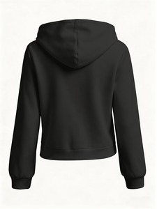 Haut court à capuche élégant pour femme, en tissu léger et chaud, tendance, pour un usage quotidien décontracté, style streetwear doux - Product Image 2