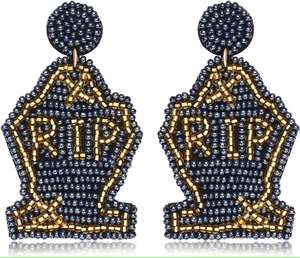 Pendientes de bordado coloridos hechos a mano de la India, bordado de cuentas de moda para mujeres y niñas, manualidades de punto de cruz - Product Image 1