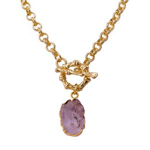 Raw Toggle Clasp Charm <b>Necklace</b> Gold Plated June Birthstone Handmade Geometric Crystal Strand Women's Trendy Daily Life - Product Image 5