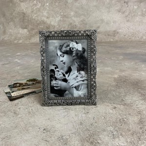 <b>Vintage</b> Metal Photo <b>Frame</b> Rectangle Ornate Design Vertical <b>Picture</b> Display Decorative Home Office Desk Accessory - Product Image 2