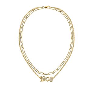 Collier superposé en or 1908 avec pendentif numéro, chaîne à double maillon, bijou élégant et tendance pour femme, idéal au quotidien et pour les soirées - Product Image 1