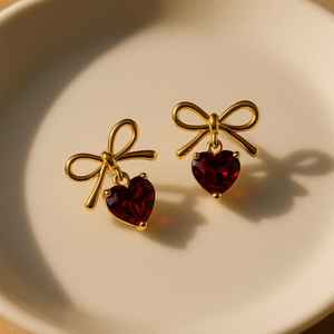 Pendientes de Corazón de Granate Hechos a Mano, Plata de Ley 925, Oro de 14K, Certificados por IGI, Joyería Fina Romántica, Regalo para Mujer, Fiesta - Product Image 4