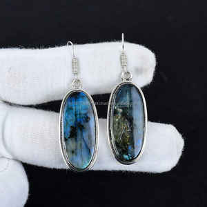 Boucle d'oreille en argent sterling 925 belle pierre précieuse Cabochon pierre boucle d'oreille anniversaire boucle d'oreille cadeau pour elle pour les femmes - Product Image 6