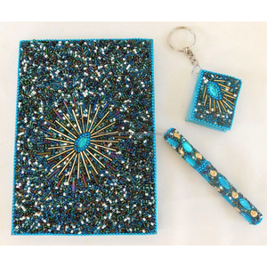 Mini carnet de notes noir artisanal avec paillettes et stylo, idéal pour le journal de voyage et l'usage personnel, magnifique carnet perlé pour cadeau - Product Image 5