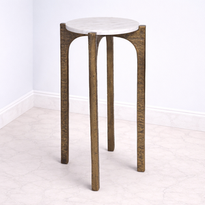 Modern Cast Aluminum Bar Table Round Marble Top <b>Arched</b> <b>Frame</b> Legs Textured Finish Strong Stable Design Elegant Premium Accent - Product Image 1