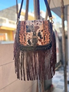 Bolso Bandolera de Cuero Genuino Hecho a Mano con Flecos y Pelo de Piel, Estilo Bohemio Occidental, para Mujer - Product Image 3