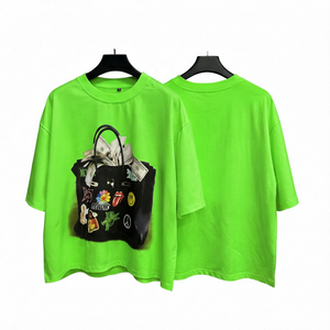 T-shirt blanc surdimensionné pour homme avec imprimé sac noir et argent, manches courtes, col rond, en jersey de coton, style décontracté - Product Image 2