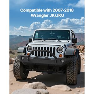 2007-2018 Wrangler JK/JKU Front Bumper with Winch <b>Plate</b> D-<b>Ring</b> Mounts Fog Light Housing Heavy-Duty Steel Hitch Mounts Compatible - Product Image 2