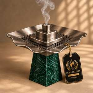 Brûleur à Bakhoor en marbre gris avec base conique, plateau rond en métal bronze, porte-encens arabe, support de censer de qualité supérieure - Product Image 6