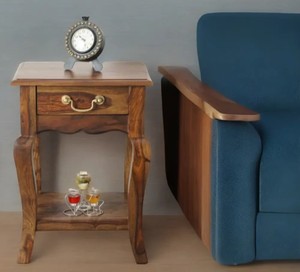 Wholesale Solid Sheesham Wood Bedside <b>Table</b> with Drawer | Vintage Curved Leg Wooden <b>side</b> <b>table</b> | End <b>Table</b> with <b>Storage</b> Shelf - Product Image 1