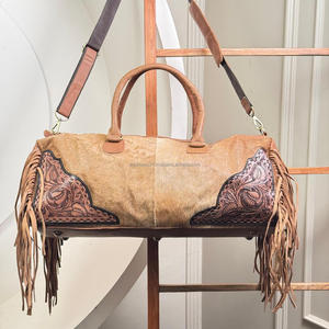 Fabricant de sacs de voyage personnalisés, fabriqués à la main, en cuir de vachette Western unisexe, luxueux, à franges tan - Product Image 5