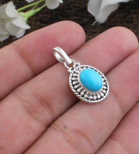 Colgante de Turquesa Natural con Plata de Ley 925, Diseño Vintage Delicado con Engaste de Bisel, Joyería Genuina Unisex Minimalista al por Mayor - Product Image 5