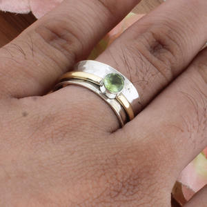 Bague en argent sterling 925 avec pierre précieuse péridot vert olive naturel pour femmes, bijoux de naissance d'août, cadeau d'anniversaire - Product Image 2