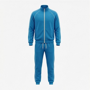 Survêtement unisexe bleu à fermeture éclair intégrale, col montant, couleur unie, vêtements de sport décontractés, respirant, en polyester, pour adulte, à porter en automne - Product Image 1