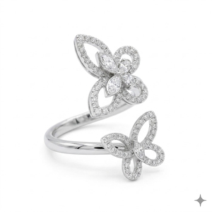 Customize 14K Solid Gold Butterfly Wrap <b>Ring</b> Lab Grown Diamond Pave Set Twin Butterfly Bypass <b>Ring</b> <b>Adjustable</b> Statement Jewelry - Product Image 6