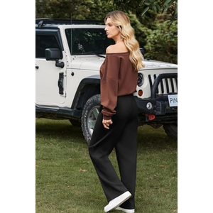 Pantalones deportivos de pierna ancha para mujer, pantalones casuales de cintura alta y pantalones largos de corte relajado para tallas pequeñas, regulares y altas - Product Image 5