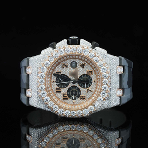 Reloj de Moda con Correa de Caucho de 41 mm, Acero Inoxidable, Diamante Moissanita, Mecánico, Automático, Cronógrafo, Cristal de Zafiro, Tono Rosa - Product Image 1
