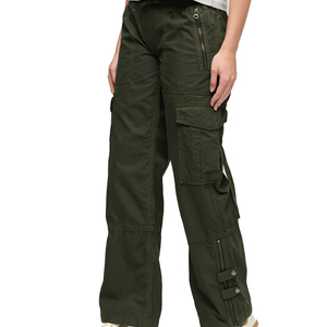 Pantalones Cargo Verde Oliva para Mujer, Corte Holgado, Cintura Alta, Largos, Estilo Y2K, Cierre con Cordón, Múltiples Bolsillos, 100% Algodón, Secado Rápido - Product Image 1