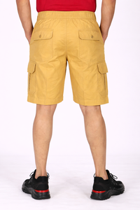 Short cargo jaune moutarde de qualité supérieure pour homme, tissu léger et respirant en mélange de coton, coupe décontractée jusqu'aux genoux, taille élastique - Product Image 2