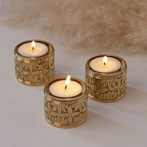 Distressed Metallic Vintage <b>Tealight</b> <b>Holder</b> With Flower Design - Handcrafted Brass <b>Tealight</b> Stand - High-Margin Retail Supply - Product Image 6