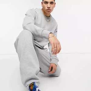Sweat-shirt gris à col rond pour homme, manches longues, couleur unie, vêtement décontracté, 100% coton, poids moyen, coupe classique, style automne - Product Image 3