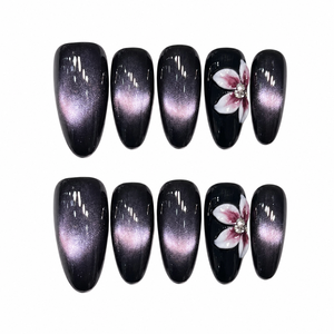 Elipse medio Noche Negro Acrílico Diseño de dedo prediseñado Chic & Mysterious Moonlit Petal Mist - Product Image 1