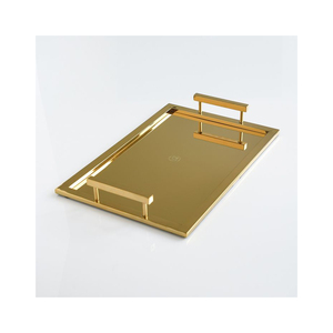 Plateau de service rectangulaire en métal doré avec poignées en ruban, nouveau design, pour servir des en-cas, des desserts et des sucreries. - Product Image 2