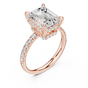 Anillo de Compromiso Art Deco con Moissanita Corte Esmeralda Premium Vinson Project, Detalles Laterales, Banda de Acero Inoxidable Chapada en Oro de 14K, GRA - Product Image 3