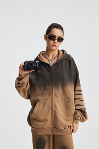 Oferta Especial: Sudadera con Capucha Oversize para Hombre 100% Algodón Felpa, Personalizable al por Mayor, Hombro Caído, Tejido Grueso, Colores Degradados, Estilo Vintage con Cremallera - Product Image 4