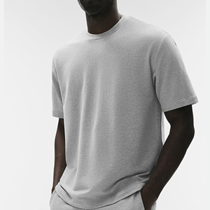 T-shirt en coton gris pour homme, coupe classique, col rond, manches courtes, jersey décontracté, couleur unie, style uni teint - Product Image 1