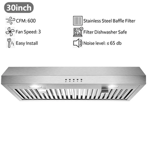 พัดลมดูดควันใต้ตู้ 30 นิ้ว สีดำเงิน พร้อมไฟ LED รุ่น 600C-F-M 3 ระดับความเร็ว ใหม่ - Product Image 1