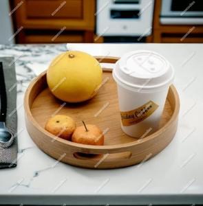 Plateau en bois de bambou rond fait à la main pour le petit-déjeuner, écologique, décoratif, élégant, grande capacité, pain, nourriture, cuisine - Product Image 4